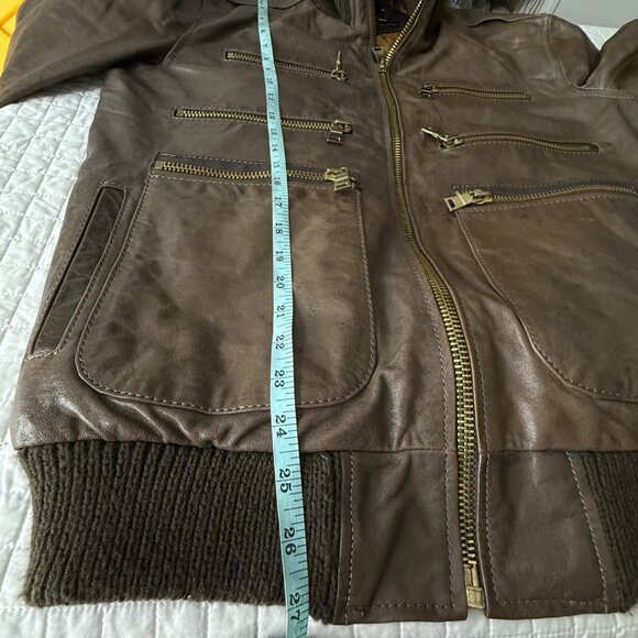 K&C Men's Limited Edition Premium Genuine Leather Bomber Jacket in brown, Size L - Picture 5 of 11